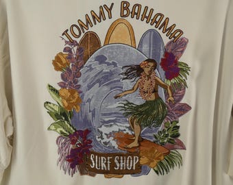 Camisa hawaiana vintage bordada para hombre Tommy Bahama, talla XL, 100% seda.
