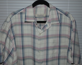 Vintage Large Tommy Bahama Mens Hawaiian Camp Shirt, 100% Silk