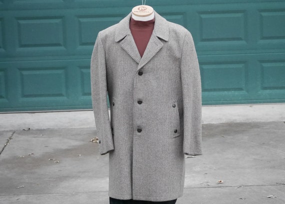 アトム 16aw tweed top coat Casualcraft Gray Tweed Topcoat, Wool, Size 46L, Excellent Shape