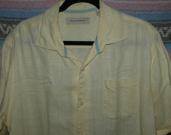 Vintage Large Tommy Bahama Mens Hawaiian Camp Shirt, 100% Linen