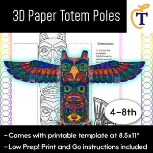 Native American Totem Pole Craft | 3D Paper Template Activity | Grades 4-8