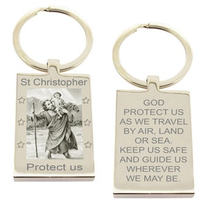 St Christopher Protect Us Keychain Keyring with Traveller&#39;s Prayer Key Fob - Gift for Son / Daughter Graduation