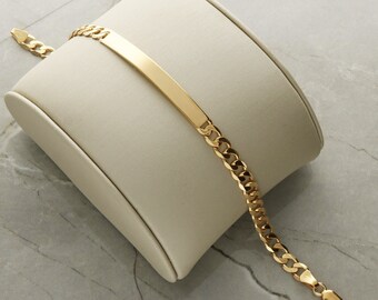 9ct Gold ID Bracelet for Women | Solid Gold Open Curb Chain Bracelet | Slim Minimalist Engraved Bracelet | 18th 21st Birthday Gift