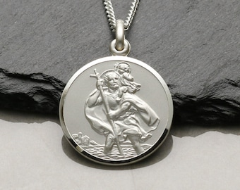Personalised Silver St Christopher Medal Pendant 22mm inc Engraving + Chain Option - Gift for Him Her Christening