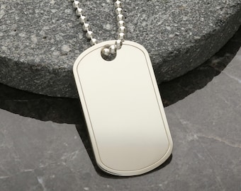 Sterling Silver Dog Tag Pendant with Engraved Personalised Options - Tag Only without Chain - Christmas Gift Idea for Men