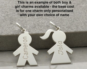 Personalised Silver Boy Charm / Girl Charm Pendant Necklace Custom Engraved Names & Chain Option New Mum Gift New Mom New Baby Gift for Her
