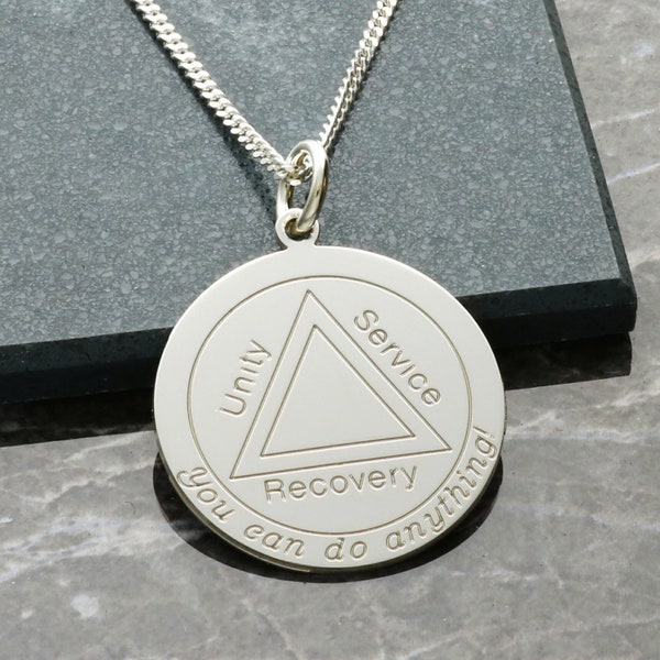 Silver Sobriety Milestone Necklace  'Unity Service Recovery'  Personalised Pendant plus Chain Option, Sobriety Jewellery Anniversary Gift