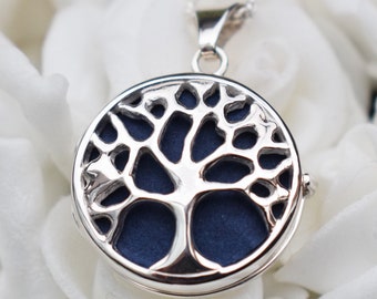 Silver Personalised Photo Locket Tree of Life Pendant - Two Picture Locket with Engraving for Her