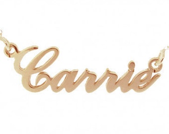 9ct Rose Gold NAME Necklace Carrie Style Personalised ANY Name Plate Pendant 2 SIZES- Unique Rose Gold Gift for Her Wife Daughter Girlfriend