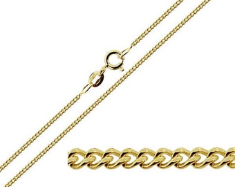 9ct Gold Plated on Sterling Silver 1.6mm Diamond Cut Curb Chain 16" 18" 20" 22" 24" Inch