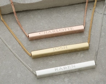 Name Bar Necklace - Engraved Horizontal Bar pendant Silver or Gold Plated on Silver  1, 2, 3 or 4 Names or Dates - Gift for Wife Her