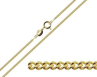 Solid 9ct Gold Diamond Cut Curb Chain 16 18 20 22 24" inch length x 1.3mm width for light to medium weight pendants