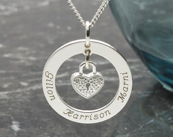 Sterling Silver Disc Pendentif avec deux Coeurs 15 mm pour Gravure