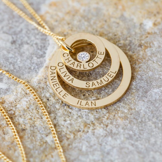 Personalised Family Names 3 Circles Necklace or Pendant With CRYSTAL Gold Plated Rings 2 3 4 5 or 6 Names Gift for Mum Wife Her Etsy