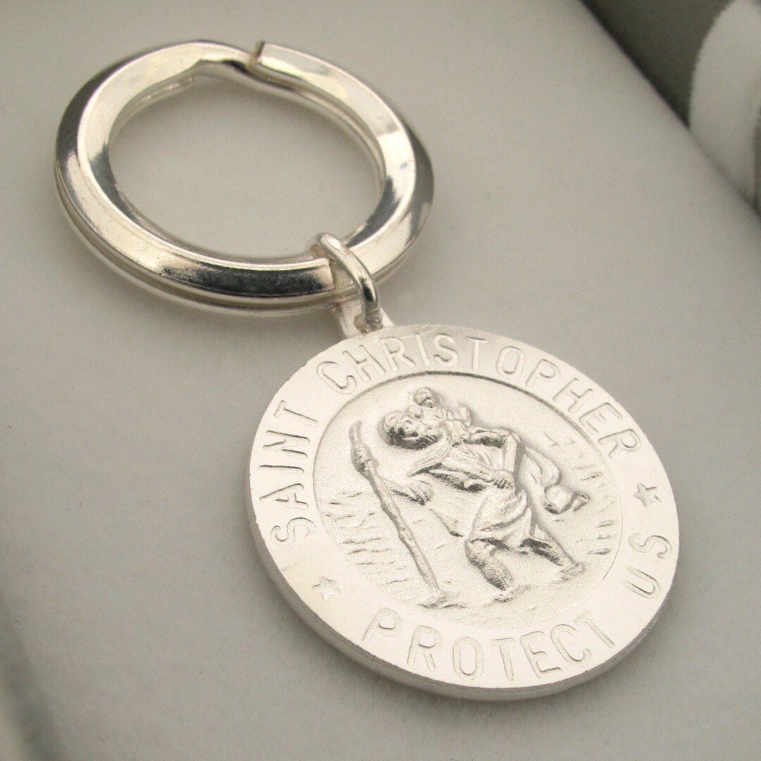 Sterling Silver St Christopher Keyring 3D, Travel Gift for Him or Her