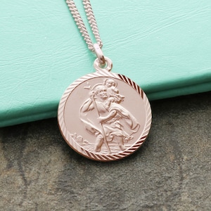 Rose Gold Plated 18mm St Christopher Diamond Cut Pendant or Necklace including Personalised Custom Engraving & Chain Option