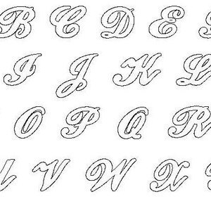 May include: A black and white image of the alphabet in a cursive font. Each letter is stylized with a unique flourish.