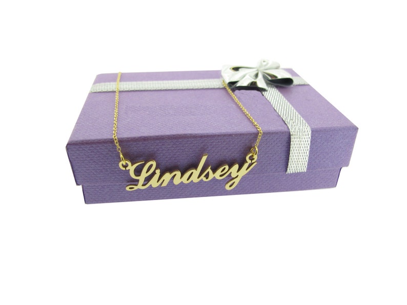 Personalised 9ct Gold Plated on Sterling Silver Carrie Style Name Necklace Pendant ANY NAME Plate Unique Gift Idea for Women Small