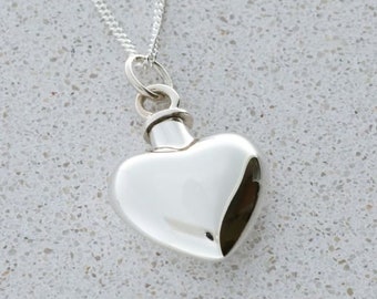 Ashes Pendant Silver Heart Memorial Urn to hold Cremation Ashes - Personalised Custom Engraved Ashes Necklace