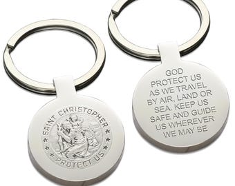 St Christopher Traveller&#39;s Prayer Keyring - Keychain - Saint Christopher Travelers Prayer Key Fob - Travellers Gift - New Driver Gift