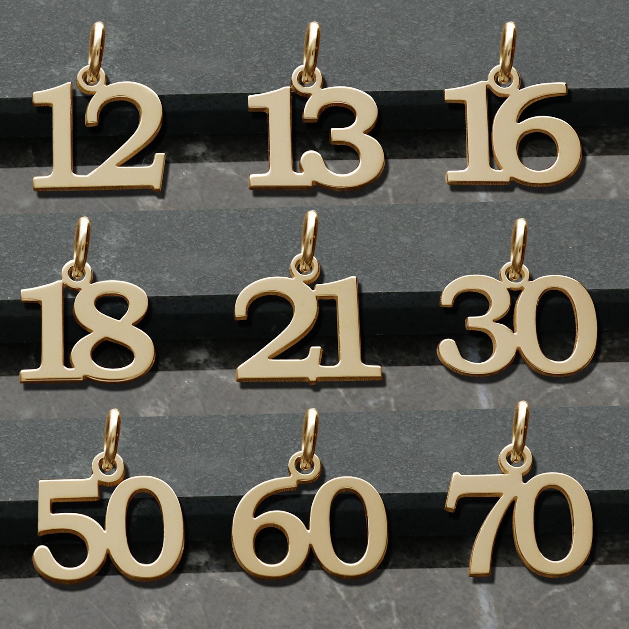 Solid 9ct Gold Number Birthday Age Pendant Charm ANY NUMBER 1 to 99 16th 18th 21st 40th Birthday Gift Anniversary Gift Etsy UK