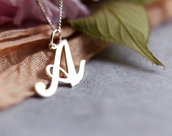 Silver Initial Letter Charm Pendant Necklace (Any Initial Letter) 3 sizes with Silver Diamond Cut Curb Chain Option - personalised gift idea