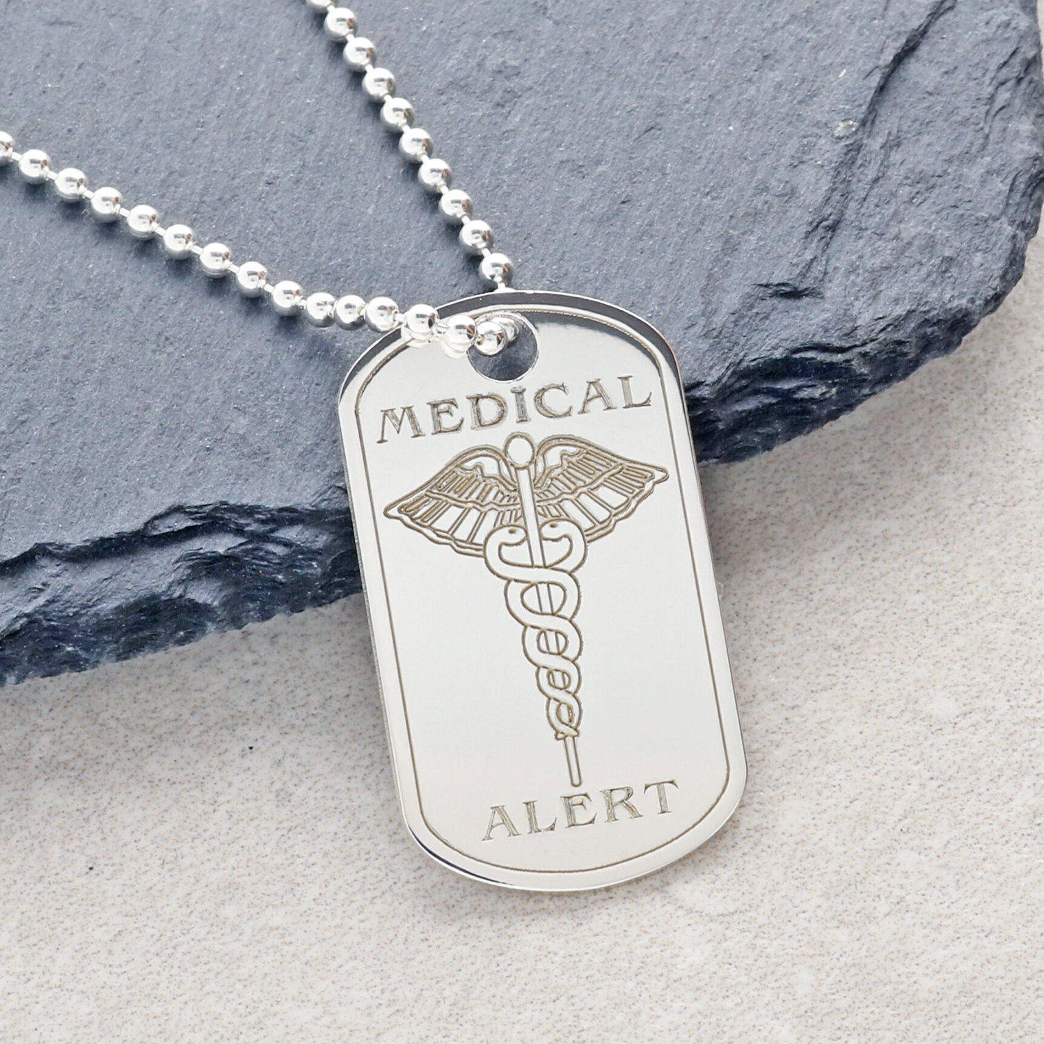 Sterling Silver Medic Aware Embossed Medical Alert Tag Pendant -   Portugal