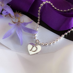 Silver Personalised Bead Ball Bracelet with Initial Heart Charm  ANY INITIAL-  Initial Letters Gift for Her