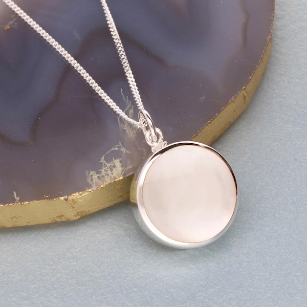 Silver & White Pearl Inlay Cremation Ashes Round Urn Pendant or Necklace - Personalised Custom Engraving Option and Chain Option