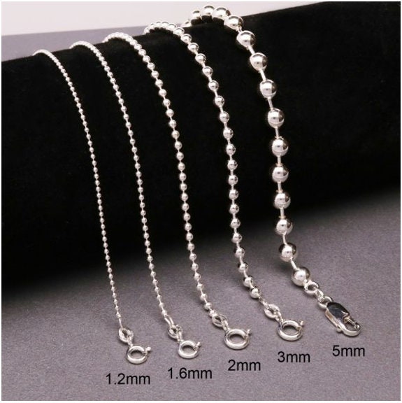 Sterling Silver Bead Ball Chain Necklace Bead Widths 1.2mm Etsy UK