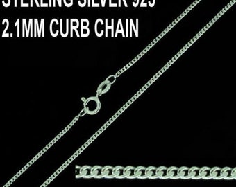 925 Sterling Silver Curb Chain 16 18 20 22 24 26 28 30 Inch 2.1mm