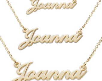 9ct Gold Custom Name Necklace, Carrie Script Font Style, Choose Nameplate Size & chain style, Birthday gift her