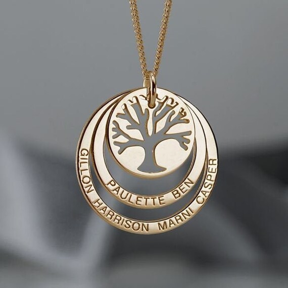9ct Gold Personalised Tree of Life Family Necklace With Two Circle