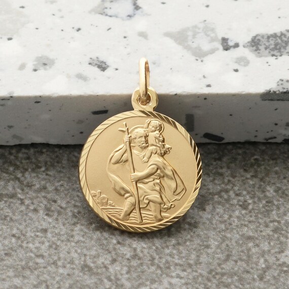 9ct Gold Plated 20mm St Christopher Pendant Diamond Cut optional