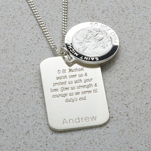 Silver St Michael Medal with Concealed Prayer Tag Pendant or Necklace - Saint Michael Gift for Police Officers Military Him Her Son Daughter