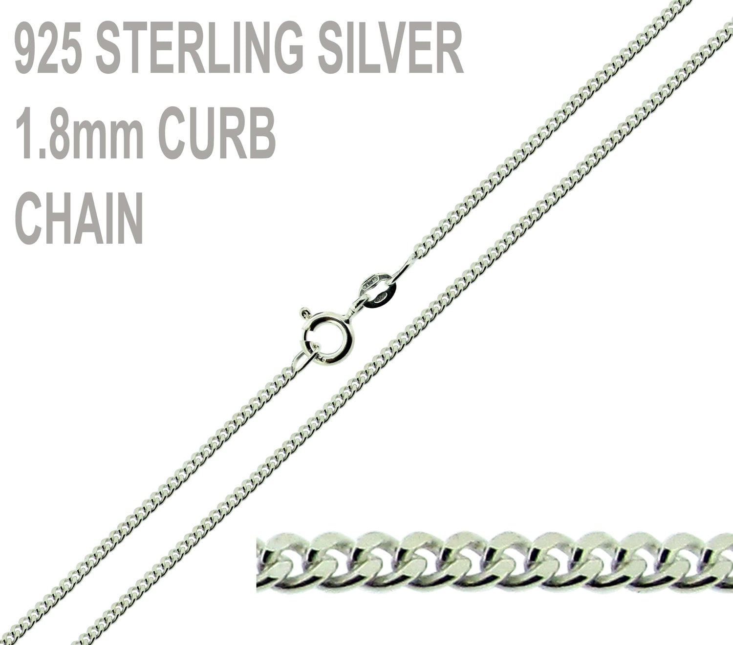 925 Sterling Silver Curb Chain 16 18 20 