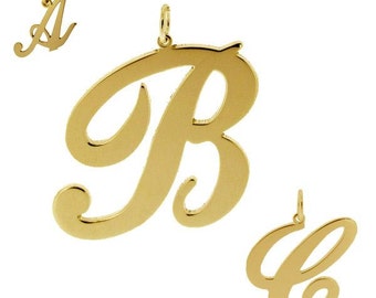 9ct Gold Script Initial Letter Pendant - Carrie Style Initial,  Any Letter in Small 12mm, Medium 15mm or Large Size 19mm