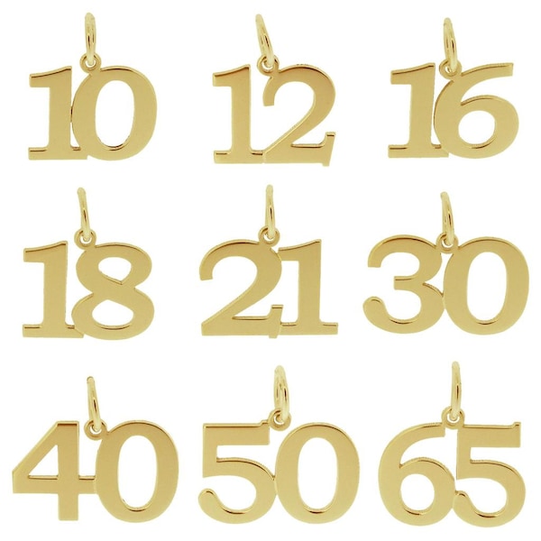 Solid 9ct Gold Number Birthday Age Pendant Charm ANY NUMBER 1 to 99 - 16th 18th 21st 40th Birthday Gift Anniversary Gift