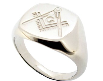 Silver Masonic Chapter Ring Men's Freemason Signet Ring - Masonic Freemasons Gift for Him for Men