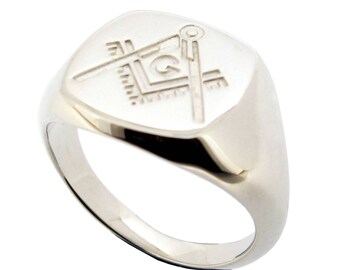 Silver Masonic Chapter Ring Men's Freemason Signet Ring, Inside Band Personalised Engraving Option