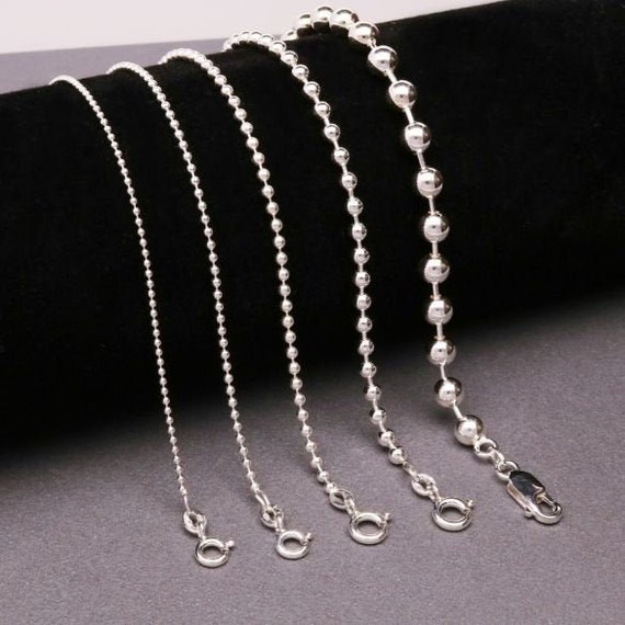 Beaded chain necklace in sterling silver, 16 long.