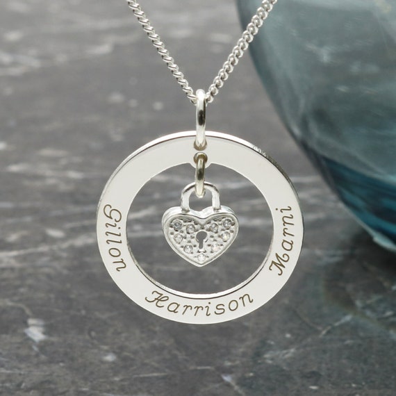 Buy Silver Family Circle Necklace With Hanging Heart Locket Charm  Personalised With up to 5 Names Online in India - Etsy