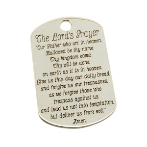 The Lord&#39;s Prayer Large Sterling Silver Dog Tag Pendant with Sterling Silver Bead Ball Chain and Personalized Engraving (back) Options