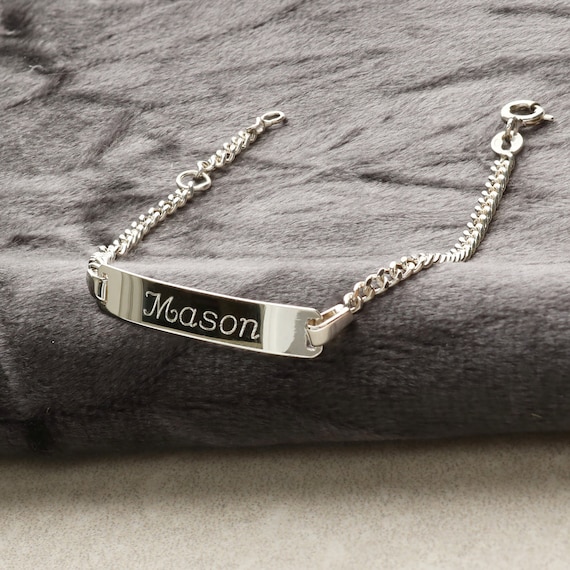 Children's Name ID Bracelet -Custom Sterling Silver Engraved Bracelet -  Nadin Art Design - Personalized Jewelry