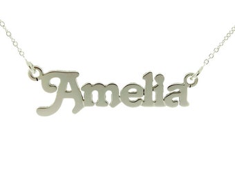 Sterling Silver Name Necklace Large Terra Style - Personalised with ANY NAME - Chain Options