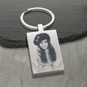 Photo Engraved Personalised Keyring - Key ring - key Chain - Key Fob - Birthday Gift for Him Her Dad - Mirror Stainless Steel