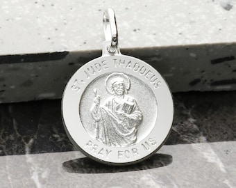 Silver St Jude Thaddeus Medal Pendant or Necklace - Patron Saint of Lost Causes Hospital Workers - Personalised Saint Jude for Him Her