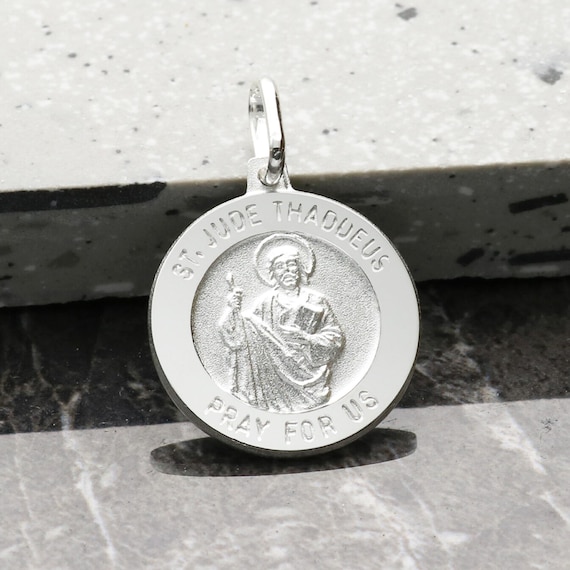 Silver St Jude Thaddeus Medal Pendant or Necklace - Patron Saint of Lost Causes Hospital Workers - Personalised Saint Jude for Him Her