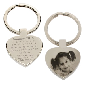Personalised Special Date Photo Engraved Keyring Key Chain Fob - The Day You Became My Mummy Mommy Mum Mom Daddy Dad Birthday Gift for