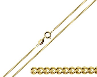 Solid 9ct Gold Fine Curb Chain 14 16 18 20 22 24 inch length x  1.1mm width for our lightweight pendants